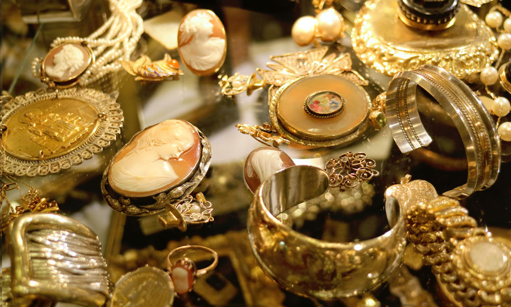 Antique gold jewelry from Elle of California.